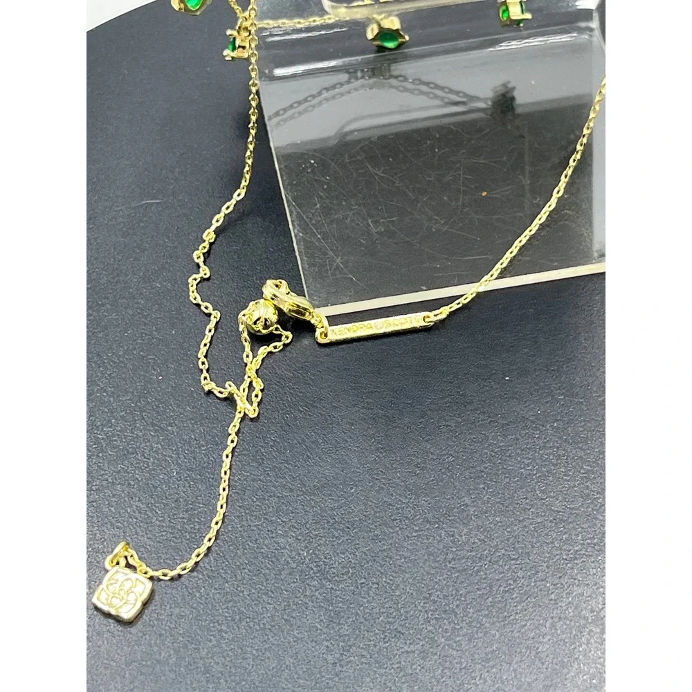 Kendra Scott Cailin Green Crystal May Delicate Strand Gol Plated Necklace